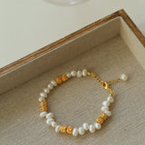 Golden Bean Staggered Pearl Necklace