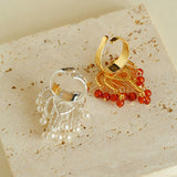 Firework Blossom Pearl Red Agate Rings