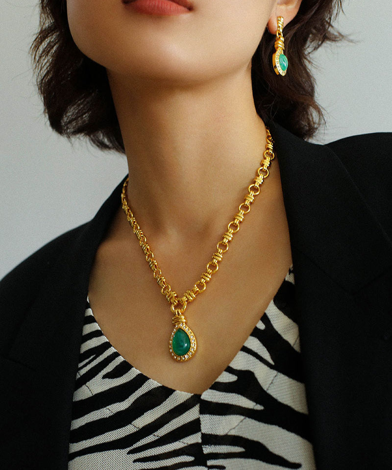 Vintage Green Crystal Chain Necklace