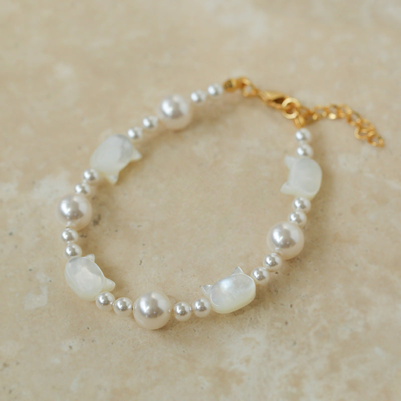 Cute Cat Swarovski Pearl Bracelet