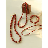 Joyful Red Stone Round Bead and Pearl Bead Beaded Necklace