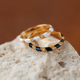 925 Silver Black and White Enamel Striped Ring