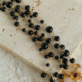 Classic French Romance Clover Long Necklace-Black Onyx