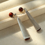 Red Tiger Eye Striped Metal Earrings