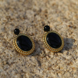 Dark Night Boucles d'oreilles en onyx noir miroir avec pierres précieuses - Boucles d'oreilles en onyx noir