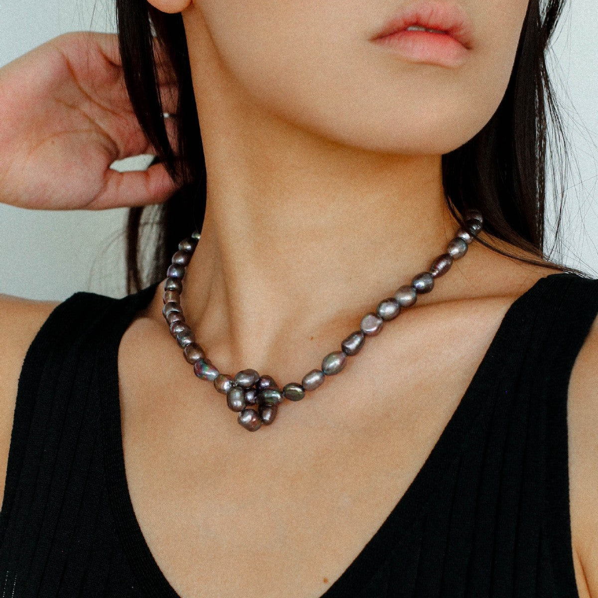 Pearl Loop-Wrapped Grey Necklace