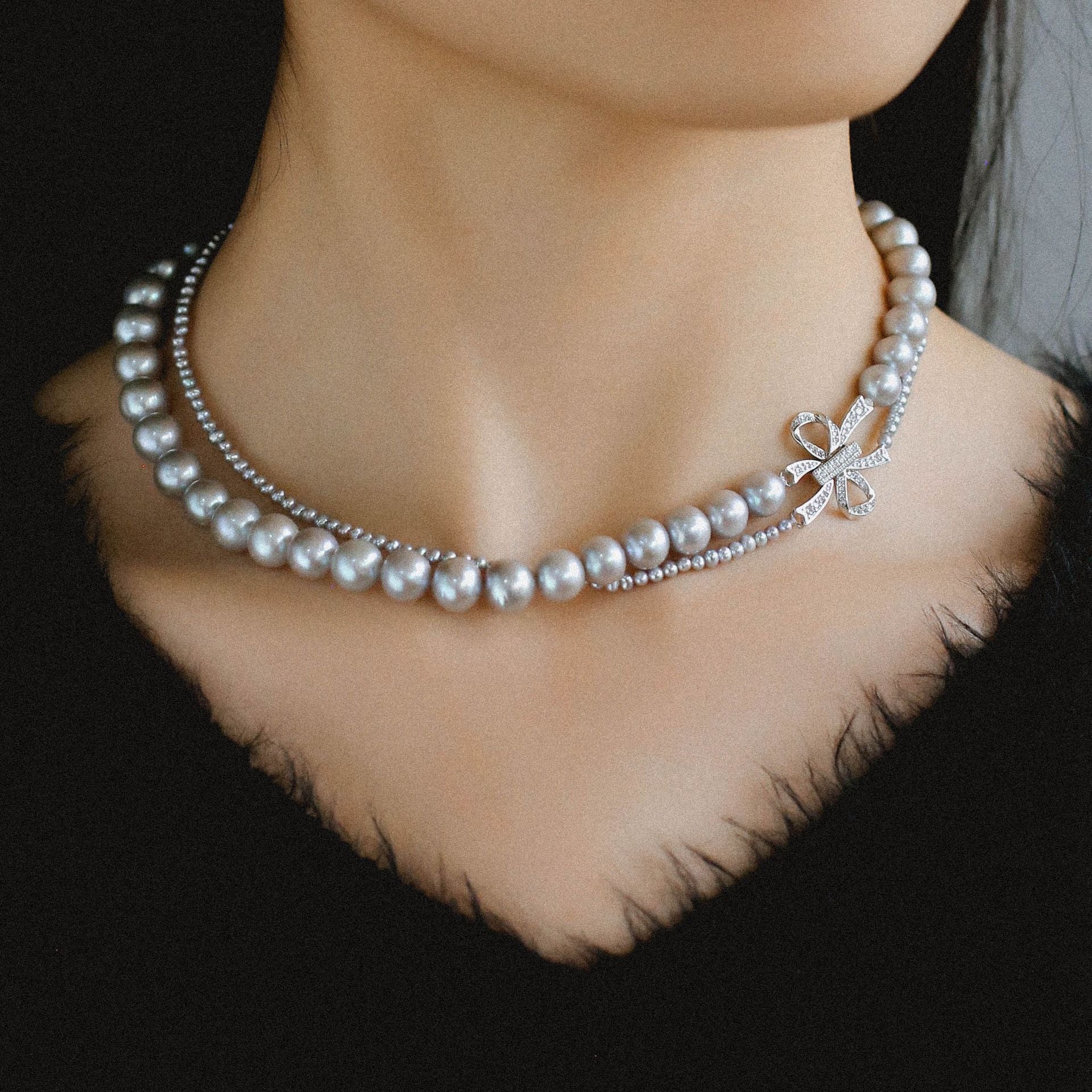 Collana di perle grigie d'acqua dolce a doppio strato