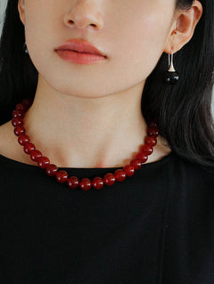 Collana vintage con perline rotonde da 12 mm in onice rosso