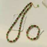 Wood Bead Green Agate Beaded Necklace