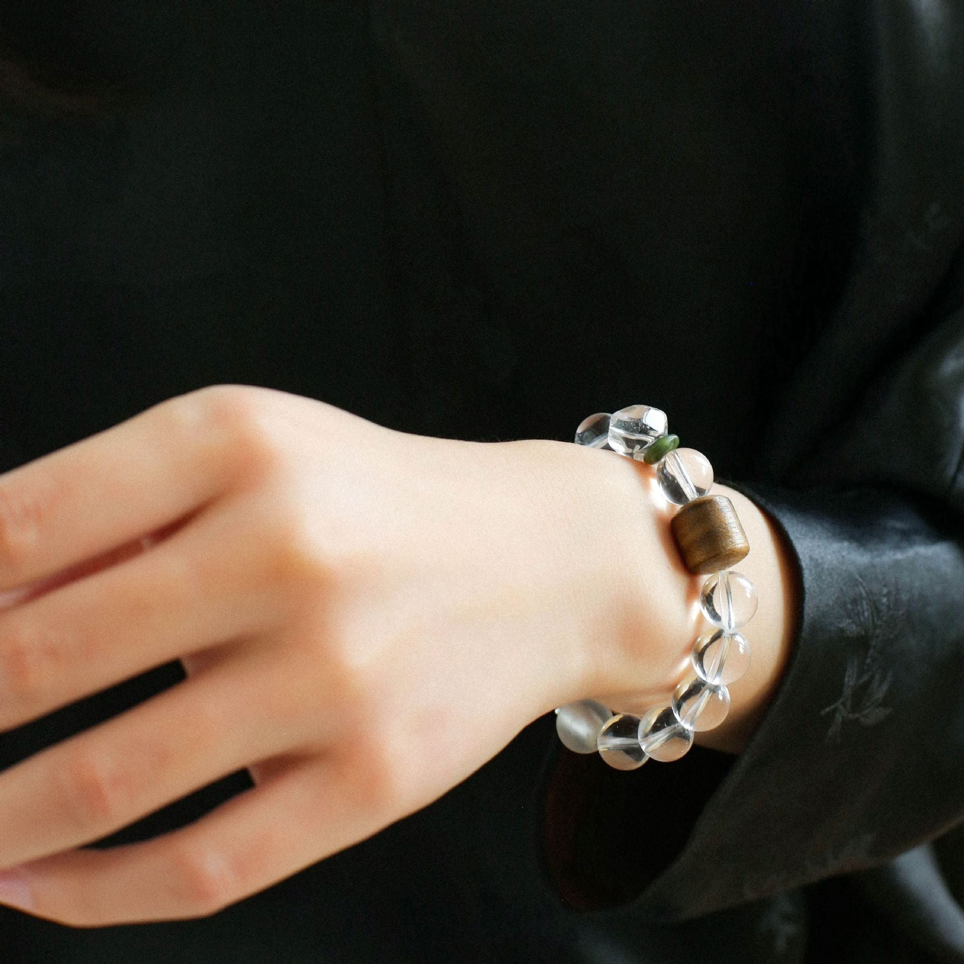 Agarwood Beads White Crystal Citrine Stretch Bracelet