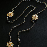 Classic French Romance Clover Long Necklace-White Crystal