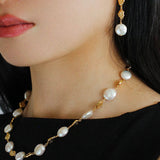 Gold Lava Coin Baroque Pearls Long Drop Earrings