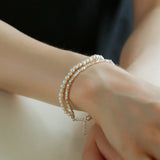 Crushed Silver Shards Double-Layer Pearl Bracelet