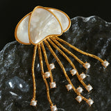 Gray & White Mother-of-pearl Glass Jellyfish Brooch