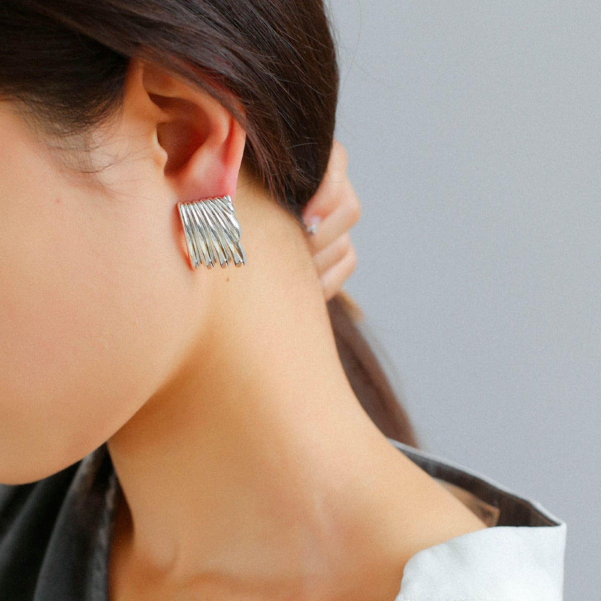 Vertical Striped Metal Geometric Earrings