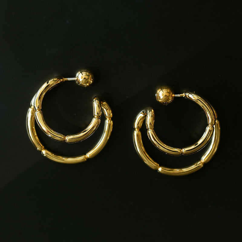 Simple Double-layer Bamboo C Shape Earrings