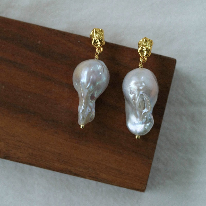 Lava Metal Baroque Pearl Drop Earrings