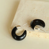 Crescent Moon Shaped Black Agate & Tiger's Eye Earrings