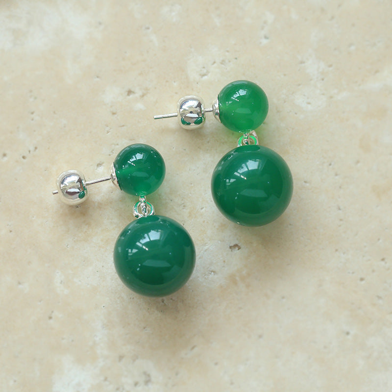 Pendientes Doble Bola de Piedra Natural-Ónix Verde