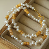 Golden Bean Staggered Pearl Necklace