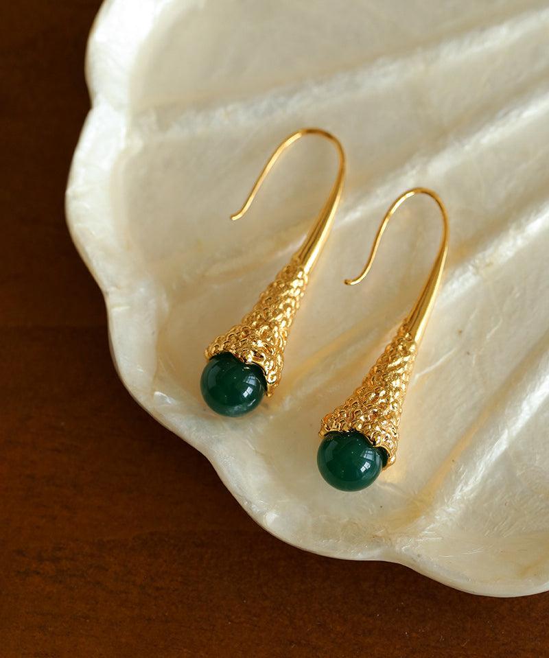 Niche Drop-shaped Agate Texture Ear Hook Earrings