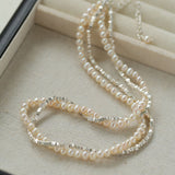 Silver Shards Double-Layer Pearl Necklace