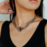 Pearl Loop-Wrapped Grey Necklace