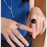 S925 Sterling Silver Irregular Black Agate Wide Rings