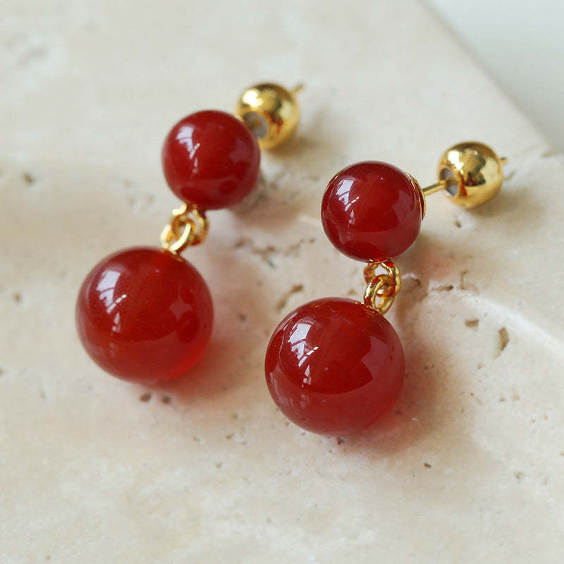 Double Natural Stone Ball Earrings