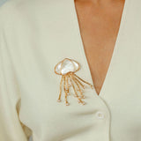 Gray & White Mother-of-pearl Glass Jellyfish Brooch