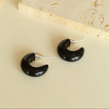 Crescent Moon Shaped Black Agate & Tiger's Eye Earrings