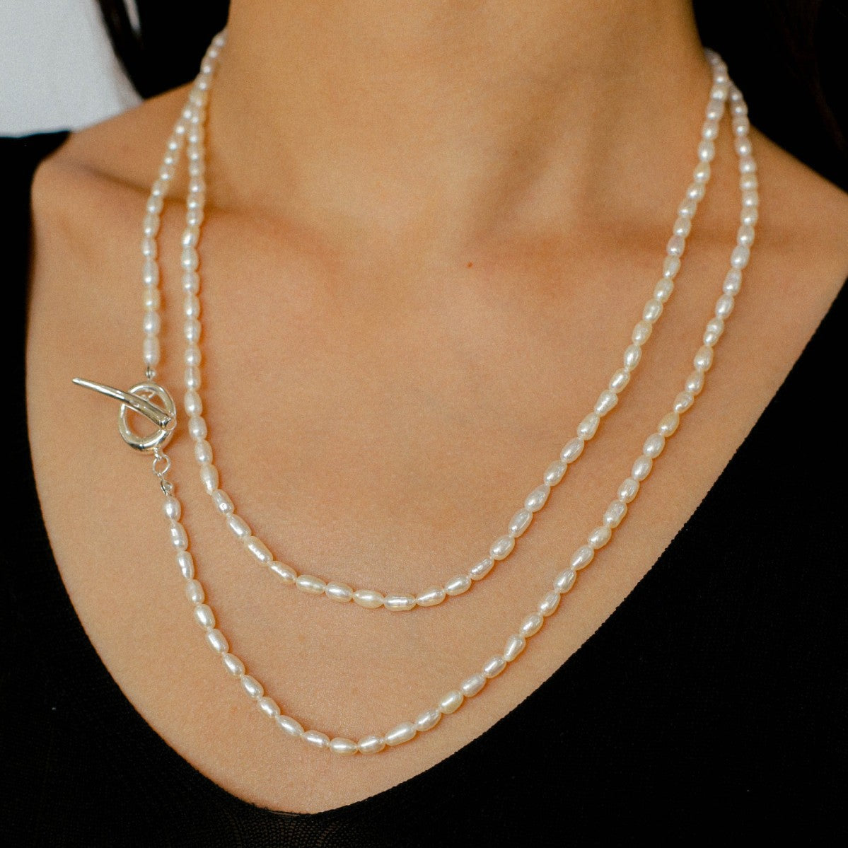 Daily Versatile Long Rice Pearl Necklace