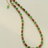 Wood Bead Green Agate Beaded Necklace