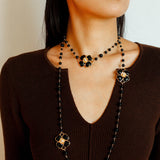 Classic French Romance Clover Long Necklace-Black Onyx