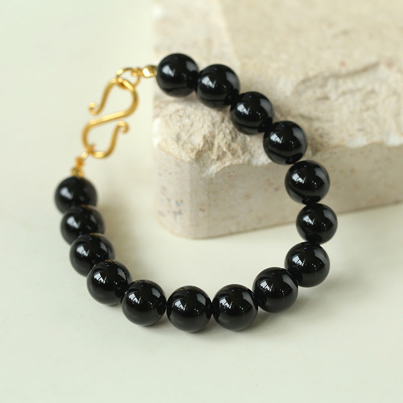 Bracelet perlé Onyx noir Onyx rouge Jade jaune 10 mm