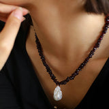 Golden Radiance Baroque Pearl and Garnet Necklace