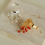 Firework Blossom Pearl Red Agate Rings