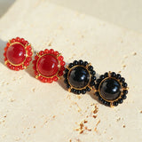 Minimalist Natural White Crystal Pearl Stud Earrings Black & Red Agate Variants