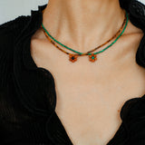 Sandalwood Floret Red Agate Speckled Stone Tube Beads Beaded Necklace