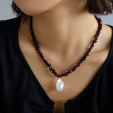 Golden Radiance Baroque Pearl and Garnet Necklace