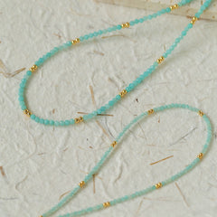 Amazonite and Gold Bean Beaded Necklace