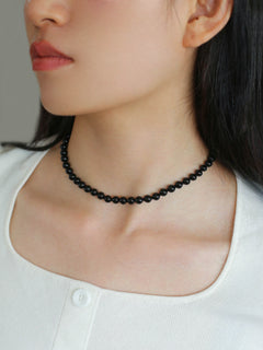 Collana con perline di onice nero con chiusura in argento 925