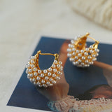 Openwork Kettlebell Pearl Hoops Earrings