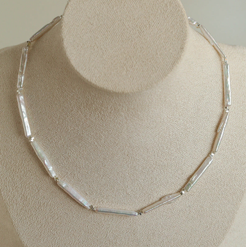 Vintage Artistic Baroque Pearl Silver Bar Necklace