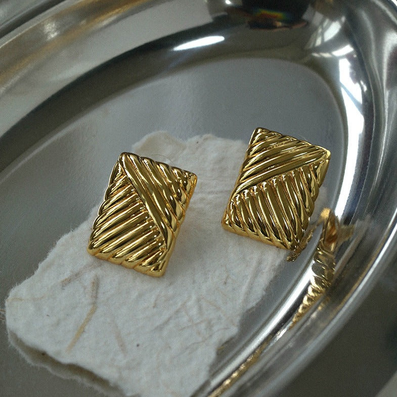 Striped Texture Square Metal Earrings