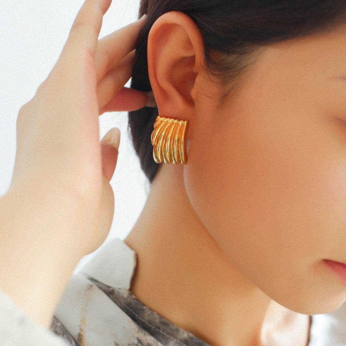 Vertical Striped Metal Geometric Earrings