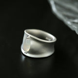 Pure Silver Black Hole Ring-Black Agate/White Chalcedony