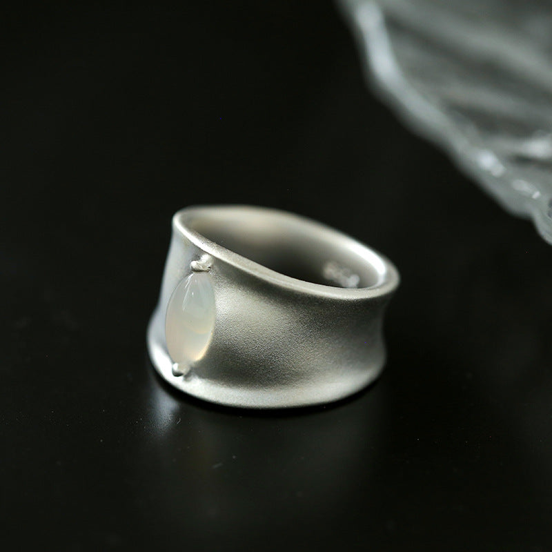 Pure Silver Black Hole Ring-Black Onyx/White Chalcedony