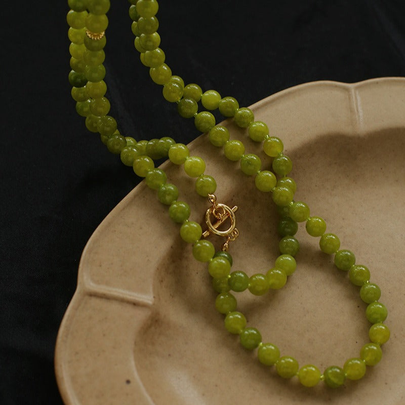 Refreshing Green Grape Stone Beaded Long Necklace