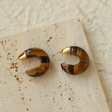 Crescent Moon Shaped Black Agate & Tiger's Eye Earrings